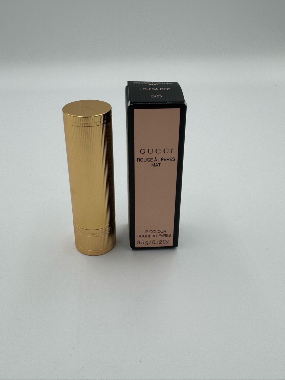 Gucci Matte Lipstick 506 Louisa Red with Gold Case NIB